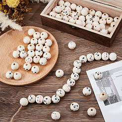 100Pcs 4 Styles Printed Wood European Beads&nbsp;WOOD-GF0002-45