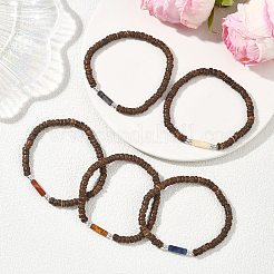 Coconut and Natural & Synthetic Mixed Gemstone Beads Stretch Bracelets&nbsp;BJEW-JB12674