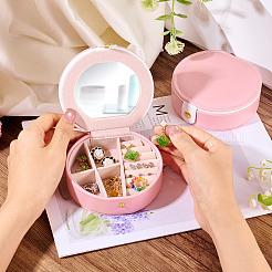 Round PU Leather & Plastic Jewelry Set Storage Box&nbsp;CON-TAC0014-06B