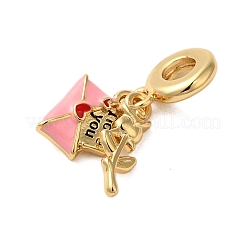 Rack Plating Brass Pink Enamel European Dangle Charms&nbsp;KK-P279-42G