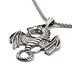 Alloy Dragon Pendant Necklace with 201 Stainless Steel Box Chains&nbsp;NJEW-D053-01AS