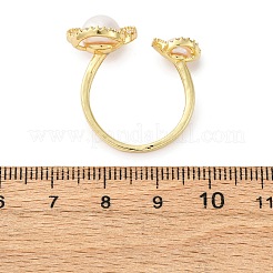 Brass with Natural Pearl Adjustable Cuff Rings&nbsp;RJEW-Q023-03G
