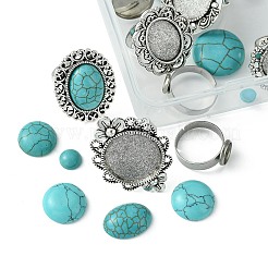 DIY Adjustable Oval/Half Round Synthetic Turquoise & Stainless Steel & Iron Finger Rings Making Kits&nbsp;DIY-FS0006-13