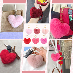 30Pcs 6 Colors Heart Polyester Rabbit Hair Pendant Keychains&nbsp;AJEW-PH0008-08