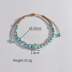 Summer Beach Synthetic Turquoise Turtle & Round Beaded Adjustable Waxed Cord Anklets for Women&nbsp;FS-WG547C8-01