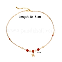 Natural Gold Rutilated Quartz Cube Beaded Dyed Natural Carnelian Fish Pendant Necklaces for Women&nbsp;DL2106