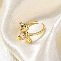 Rack Plating Brass Micro Pave Clear Cubic Zirconia Cuff Finger Rings for Women&nbsp;RJEW-M028-17G