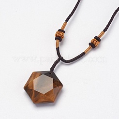 Natural Tiger Eye Pendant Necklaces&nbsp;X-NJEW-P157-03