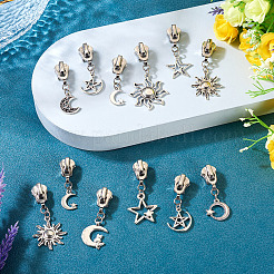 18Pcs 9 Styles Alloy Replacement Zipper Sliders with Sun Moon Star Charms&nbsp;HJEW-TAC0088