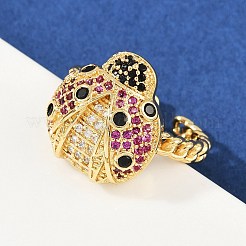Brass Micro Pave Colorful Cubic Zirconia Cuff Rings&nbsp;RJEW-P155-03G
