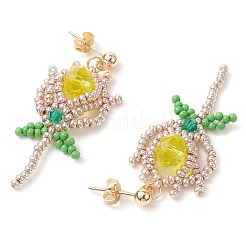 Glass Seed Beads Dangle Stud Earrings&nbsp;EJEW-MZ00326-02