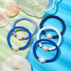 5Pcs 5 Colors Handmade Polymer Clay Disc Beaded Stretch Bracelets&nbsp;BJEW-JB10259-01