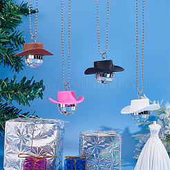 4Pcs 4 Colors Plastic Cap with Glass Disco Ball Pendant Necklace with Iron Ball Chains&nbsp;NJEW-GA0001-06