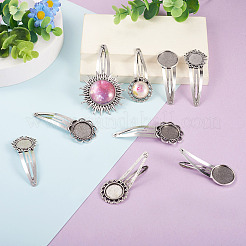 20Pcs 5 Styles Iron Snap Hair Clips with Tibetan Style Alloy Round Trays&nbsp;MAK-TA0001-45