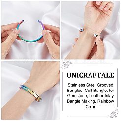 1Pc 304 Stainless Steel Grooved Bangles&nbsp;FIND-UN0043-39M