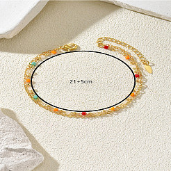 Brass Glass Double Layer Beach Anklets for Women Summer Casual Sandal Jewelry&nbsp;YH4003