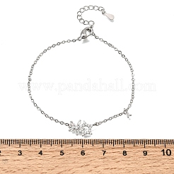 Brass Pave Clear Cubic Zirconia Flower Star Link Bracelets&nbsp;KK-CBAED06-03P