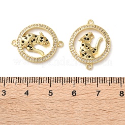 Rack Plating Brass Black Cubic Zirconia Flat Round with Leopard Connector Charms&nbsp;KK-C084-16G