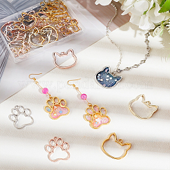 32Pcs 8 Styles Cat Head Paw Print Alloy Open Back Bezel Charms&nbsp;PALLOY-OC0002-99