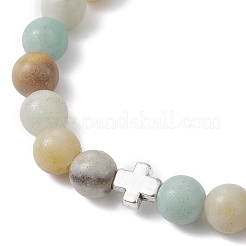 Natural Flower Amazonite Round Beads Bracelets&nbsp;BJEW-JB12434