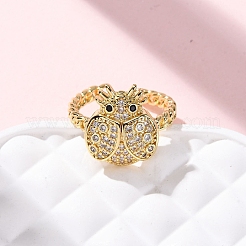 Brass Micro Pave Cubic Zirconia Adjustable Open Cuff Rings for Women&nbsp;RJEW-A072-01A-G