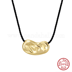 925 Sterling Silver Textured Coffee Bean Pendant Adjustable Black Polyester Cord Necklaces for Women&nbsp;NJEW-H074-03G