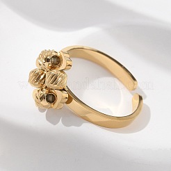 304 Stainless Steel Clover Open Cuff Rings for Women&nbsp;RJEW-A052-05G