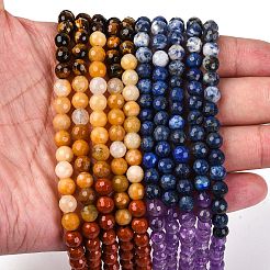 Chakra Theme Natural Red Rainbow Jasper & Yellow Aventurine & Tiger Eye & Green Aventurine & Blue Spot Stone & Lapis Lazuli & Amethyst Beads Strands&nbsp;G-F668-14-6mm