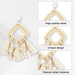 4 Pairs 4 Styles Rattan Dangle Stud Earrings&nbsp;EJEW-SP0001-16C