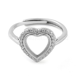 Heart Adjustable 925 Sterling Silver Ring Components&nbsp;STER-G042-05P