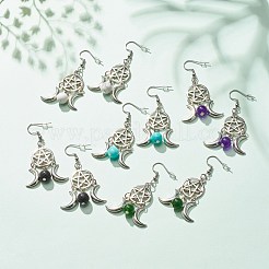 Woven Net with Natural Gemstone Dangle Earrings&nbsp;EJEW-JE04945