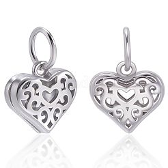 2Pcs Rhodium Plated Hollow Out 925 Sterling Silver Heart Charms&nbsp;STER-BBC0008-22