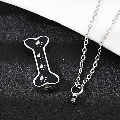 304 Stainless Steel Black Enamel Paw Print Bone Pendant Pet Urn Ashes Necklaces&nbsp;NJEW-S455-06P