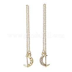 Clear Cubic Zirconia Crescent Moon with Tassel Dangle Stud Earrings&nbsp;EJEW-JE05071