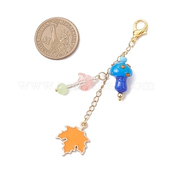 Mushroom Handmade Lampwork & Glass & Alloy Enamel Maple Leaf Pendant Decoration&nbsp;HJEW-JM03819