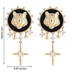 Clear Cubic Zirconia Lion with Cross Dangle Earrings with Enamel&nbsp;JE967A