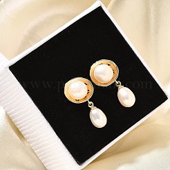 Natural Pearl Dangle Ear Studs&nbsp;EJEW-L099-07G
