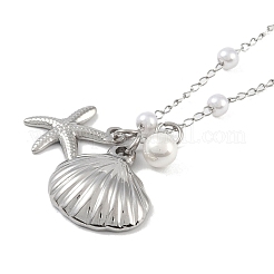 304 Stainless Steel with Shell Pearl Pendant Necklaces&nbsp;NJEW-Z033-02P