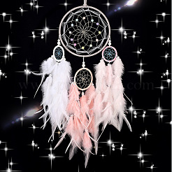 Girl's Heart Iron Ring Woven Net/Web with Feather Wall Hanging Decoration&nbsp;PW-WG22127-01