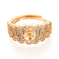 Brass Micro Pave Cubic Zirconia Cup Peg Ring Settings&nbsp;KK-N274-24G