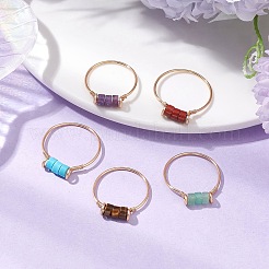 Column Natural Amethyst & Red Jasper & Green Aventurine & Tiger Eye & Lepidolite/Purple Mica  Finger Rings&nbsp;RJEW-JR00781