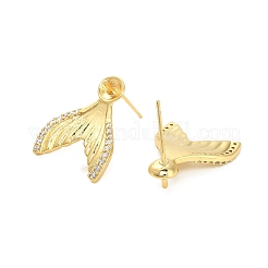 Fishtail Brass Micro Pave Clear Cubic Zirconia Stud Earring Findings&nbsp;KK-D102-06G