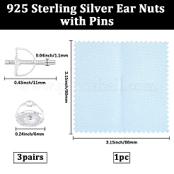 3 Pairs 925 Sterling Silver Screw Ear Nuts&nbsp;STER-BBC0009-74B
