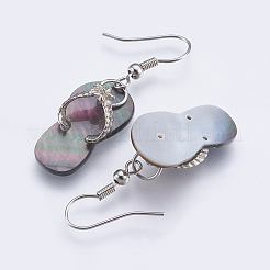 Natural Black Shell Dangle Earrings&nbsp;EJEW-F147-G05-01