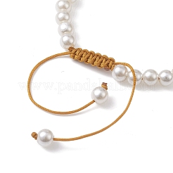 Adjustable Synthetic Turquoise & ABS Plastic Pearl Braided Bead Bracelet&nbsp;BJEW-JB10101-01