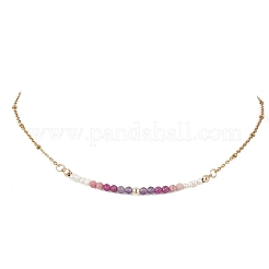 3.5MM Faceted Round Natural Amethyst & Rhodonite & Ruby and Potato Pearl Beaded Necklaces&nbsp;NJEW-JN05976-02