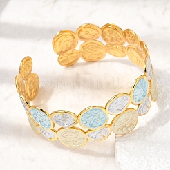 304 Stainless Steel Enamel Flat Round Open Cuff Bangles for Women&nbsp;SA-CBA1A30-03B-G