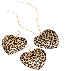 Heart Leopard Print Alloy Dangle Earrings & Pendant Necklaces Sets for Women&nbsp;FS-WG4B7EF-01