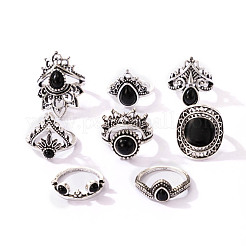 8Pcs 8 Style Alloy Enamel Finger Rings Set&nbsp;PW-WG41930-01