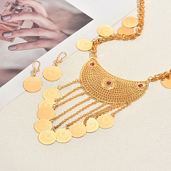 Vintage Ethnic Style Alloy & Iron Moon Tassel Long Necklaces & Earrings Sets for Women&nbsp;OS1722